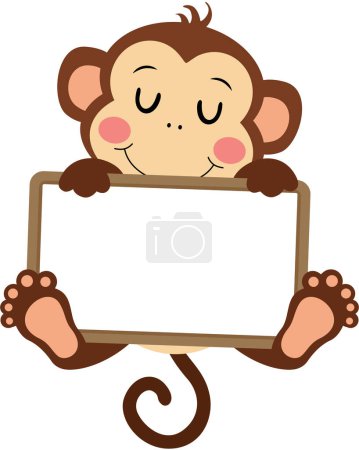 Adorable singe avec un panneau vierge