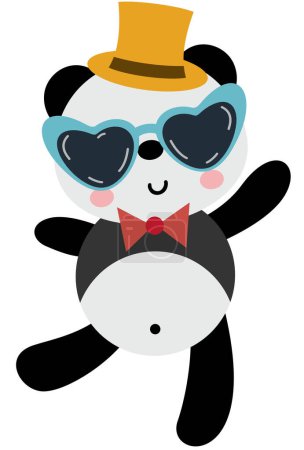 Funny panda with heart sunglasses and hat