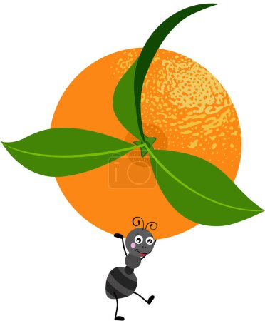 Illustration for Cute ant carrying an orange - Royalty Free Image