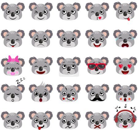Set digital collage of cute koala with different expressions