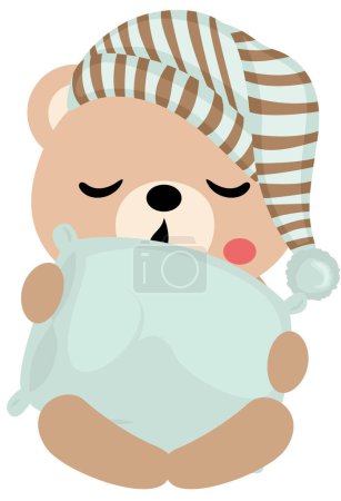 Niedlicher Teddybär schläft mit einem Kissen