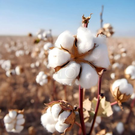 Cotton bud close up on cultivated farm crop