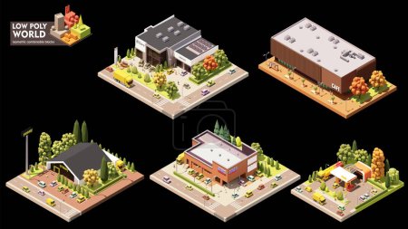 Illustration for Vector isometric world map creation set. Combinable map elements. Town or city commercial area map - Royalty Free Image