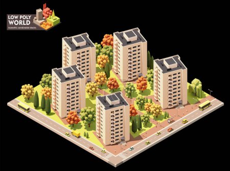 Vektor-isometrisches Weltkartenerstellungsset. Kombinierbare Kartenelemente. Stadt- oder Wohngebietskarte. Mehrstöckige Gebäude und Straßen