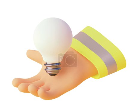Illustration for Vector icon. Hand holding lightbulb. Electrical repairs and maintenance, emergency service. Electrical contractor services - Royalty Free Image