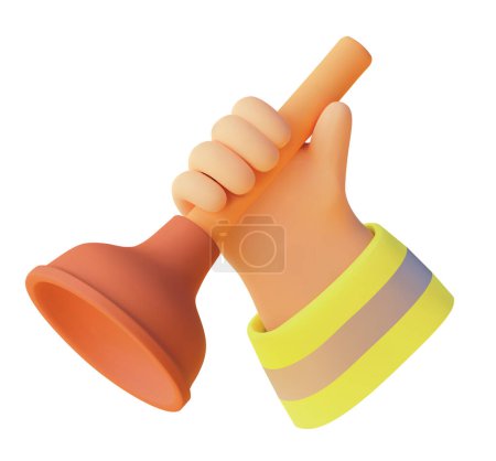 Illustration for Vector icon. Hand holding plunger. Plumber repair and maintenance, emergency service. Plumbing services - Royalty Free Image