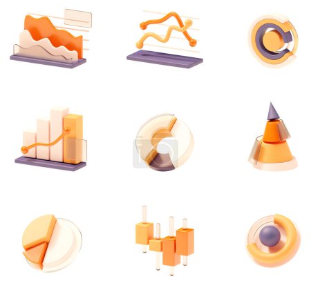 Illustration for Vector charts and diagrams set. Different charts - Pie chart, column, bar, area, doughnut, stacked bar, pyramid, and line. Statistics Infographic elements - Royalty Free Image