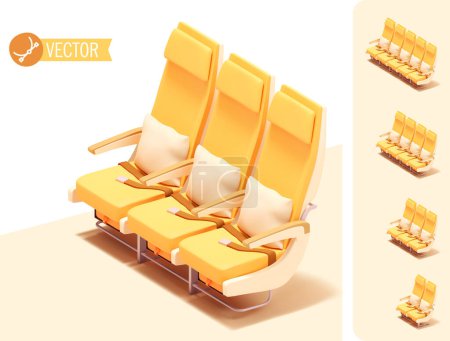 Illustration for Vector isometric airplane seats set. Economy or premium economy class seats. Aircraft interior. Seats set for passenger cabin plan - Royalty Free Image