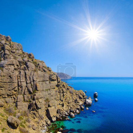 Photo for Sea bay with rocky coast at summer  sunny day - Royalty Free Image