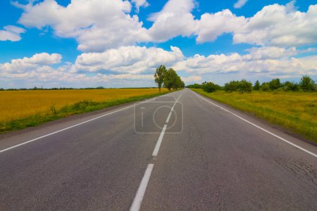 Photo for Long asphat road under a cloudy sky, summer transportation scene - Royalty Free Image