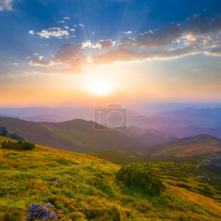 Photo for Green mountain valley at the sunrise - Royalty Free Image