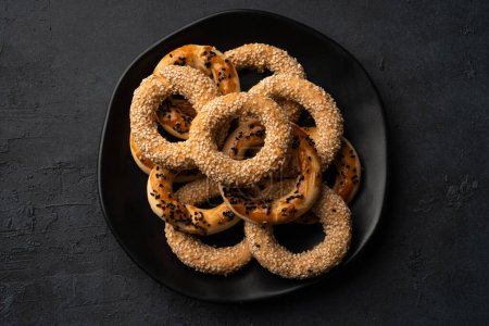 Photo for Turkish snack kandil bagel on black background - Royalty Free Image