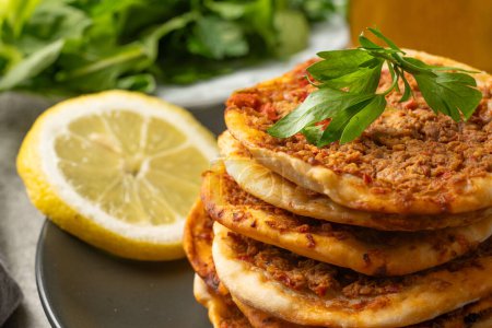 Photo for Small lahmacun, delicious  Turkish food - Royalty Free Image