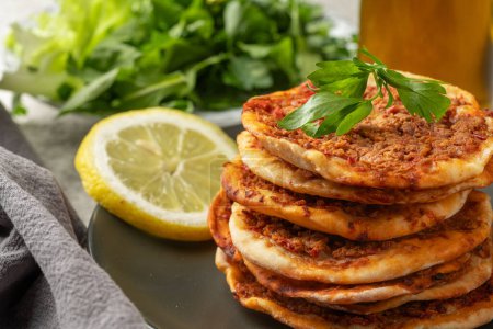 Photo for Small lahmacun, delicious  Turkish food - Royalty Free Image