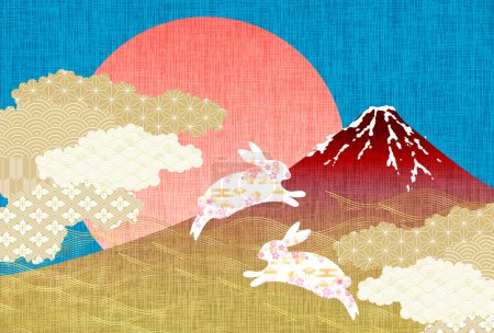 Illustration for Rabbit Mt. Fuji New Year's card background - Royalty Free Image