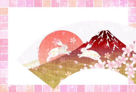 Illustration for Rabbit New Year's card Mt. Fuji background - Royalty Free Image