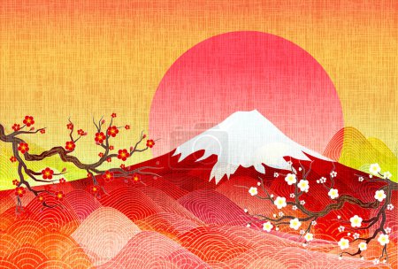 Illustration for Fuji New Year's card Japanese pattern background - Royalty Free Image