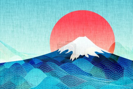 Téléchargez les illustrations : Fuji New Year's card Japanese pattern background - en licence libre de droit