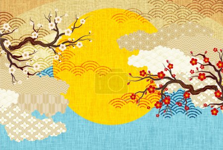 Illustration for Plum moon Japanese pattern background - Royalty Free Image