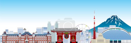 Illustration for Tokyo station Mt. Fuji building background - Royalty Free Image