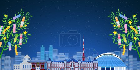 Illustration for Tanabata Tokyo Building Landscape Background - Royalty Free Image