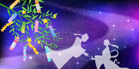 Illustration for Tanabata Night Sky Milky Way Background - Royalty Free Image