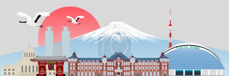 Illustration for Fuji Japan Tokyo World Heritage Site Landscapes - Royalty Free Image