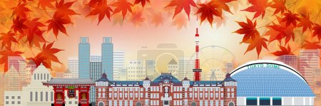Illustration for Autumn Color Maple Tree Tokyo Autumn Background - Royalty Free Image