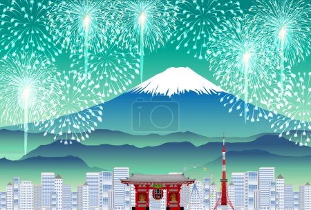 Illustration for Fuji Fireworks New Year Background - Royalty Free Image