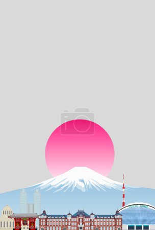 Illustration for Fuji Tokyo Sunrise Landscape Background - Royalty Free Image