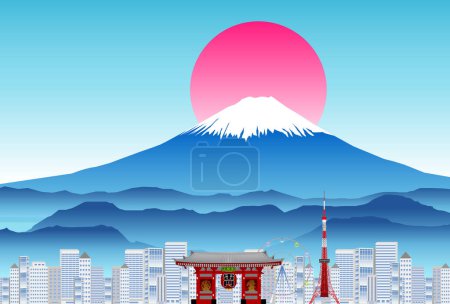 Illustration for Fuji Tokyo Sunrise Background - Royalty Free Image