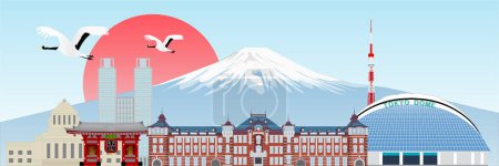 Illustration for Fuji Tokyo Sunrise Landscape Background - Royalty Free Image