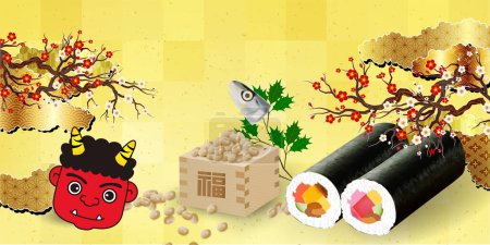 Illustration for Setsubun Beans Spring Japanese Pattern Background - Royalty Free Image