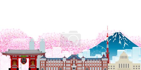 Illustration for Tokyo Cherry Blossoms Spring Petals Background - Royalty Free Image