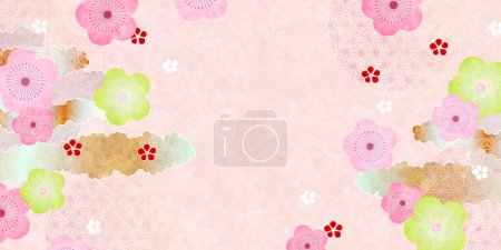 Illustration for Japanese Pattern Ume Japanese Doll Festival Background - Royalty Free Image