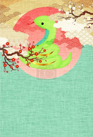 Téléchargez les illustrations : Serpent Carte du Nouvel An Oriental zodiaque Arrière-plan - en licence libre de droit