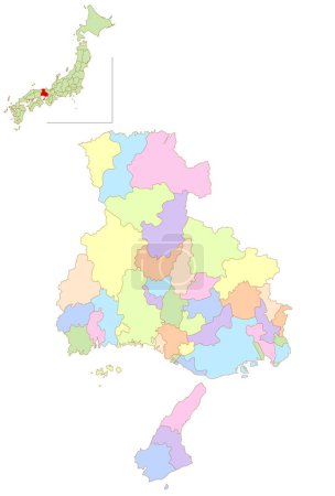Ilustración de Hyogo Japón Mapa iconos coloridos - Imagen libre de derechos