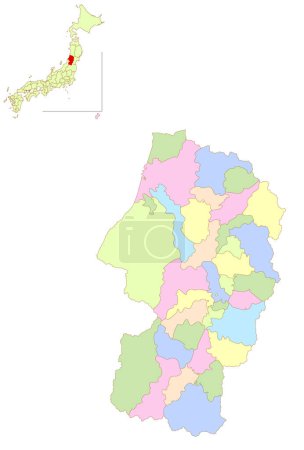 Yamagata Japón Mapa iconos coloridos