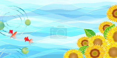 Sonnenblume Goldfisch Sommer Aquarell Hintergrund