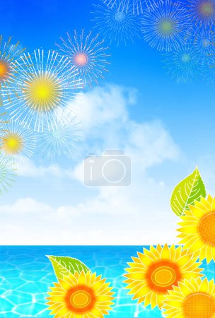 Photo for Sunflowers fireworks sea summer background - Royalty Free Image
