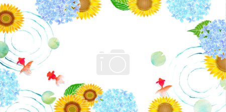 Photo for Sunflowers hydrangea goldfish summer background - Royalty Free Image