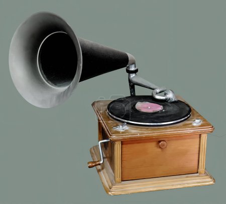 Téléchargez les photos : Vintage Gramophone: old retro gramophone isolated green background with clipping path. - en image libre de droit