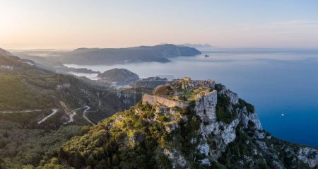 Aerial view of a Byzantine Angelokastro castle on the island of Corfu, Greece