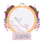 Set of sewing elements. Needle with thread. embroidery ring, hoop in the cartoon style. Vector illustration