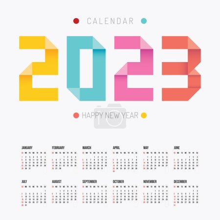 2023 Origami Calendario colorido feliz año nuevo vector de diseño.