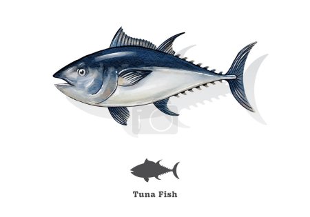 Ilustración de Atún peces acuarela boceto línea de arte. ilustración vectorial. - Imagen libre de derechos