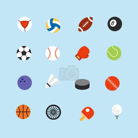 Téléchargez les illustrations : Sport Icônes plates Illustration vectorielle. - en licence libre de droit