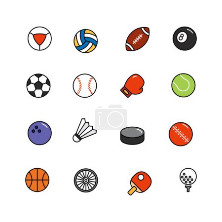 Téléchargez les illustrations : Sport Flat Line Icônes Set illustration vectorielle. - en licence libre de droit