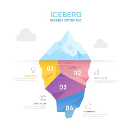 Iceberg infographic template for business. Modern 4 steps to success. Presentation slide template, digital marketing data, presentation vector infographics.