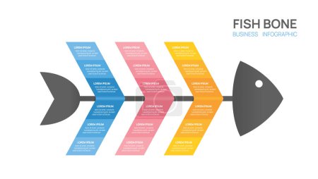 Infografía plantilla de diagrama de espina de pescado para negocios. 5 pasos, datos de marketing digital, infografías vectoriales de presentación.